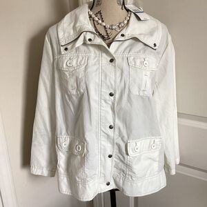 French Cuff Women’s White Snap On Button Down FullZip Utility Jacket Long Sleeve